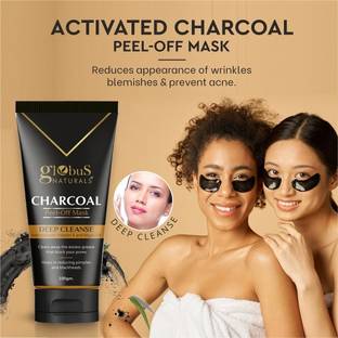 Globus Naturals Activated Charcoal Peel off Mask For Women Enriched With Vitamin-E, Aloevera, Turmeric, Saffron, Green Tea |Deep Cleansing|remove Blackheads & Whiteheads |Oil Control Peel off Mask