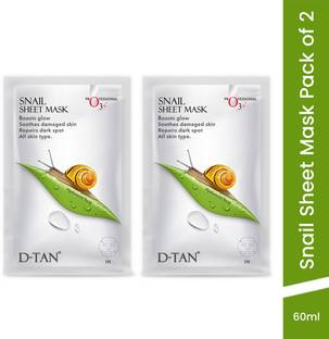 O3+ Pack of 2 Snail Mucin Instant Glass Face Sheet Mask for men & women