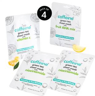 mCaffeine Vitamin C, Niacinamide, Fruit AHA Face Sheet Masks with Green Tea | Women & Men