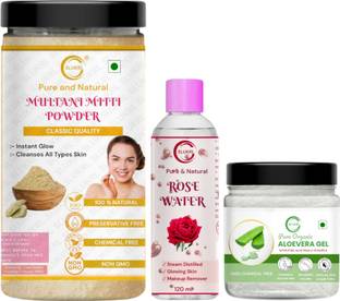 slukrl Aloe Vera Face Gel and Multani Mitti Powder With Gulab Jal Pure And Natural