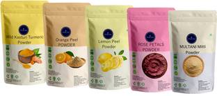 VEDICINE Wild Kasturi Manjal Turmeric Amba Haldi Orange peel Rose Petal Lemon Peel Mulatni Mitti Powder for Face Pack (50g each)