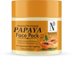 NutriGlow NATURAL'S Advanced Pro Formula Papaya Face Pack, Clay Based For Glowing & Lightening Skin
