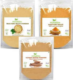 Homeda Multani Mitti, Chandan Powder, Kasturi Haldi combo | Sandalwood, Turmeric, Clay