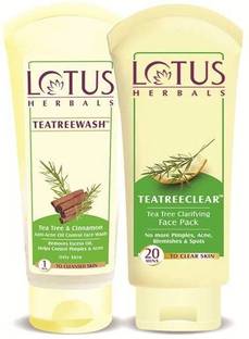 LOTUS Teatreewash & Cinnamon Anti Acne Oil Control Face Wash (( 120 gm )) And TEATREECLEAR Tea Tree Clarifying Face Pack (( 120 g )) (( Pack of 2 ))