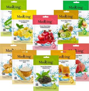 MasKing Diva Facial, Flower, Fruit, Marine and Herbal Multi Mask Sheet Combo Pack Of 10