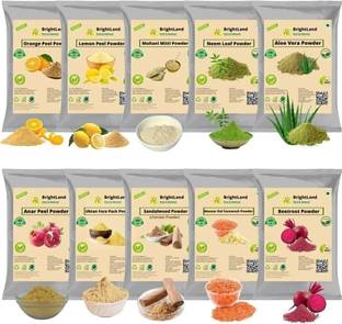 Brightland Combo of Glowing skin & pimples 40Gm Orange Fruit powder 40gm Lemon peel powder 40gm Multani mitti powder 40gm Neem powder 40gm alovera powder 40gm Anar peel powder 40gm Ubtan 40gm Sandalwood (chandan) powder 40gm Masoor Dal powder 40gm Beetroot powder ( 2 Filter clean powder )