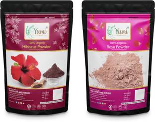 yumi mehandi Combo of 2 Rose and Hibiscus Powder for Face & Hair Pack each 100g