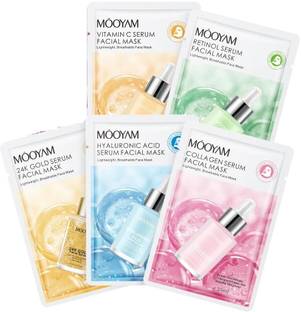 Mooyam Face serum sheet mask for glowing skin fresh fruits skin care brightening masks dry oily skins men women combo pack of 5