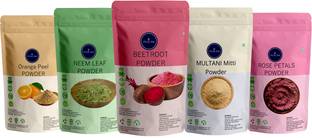 VEDICINE 100% Pure Beetroot Neem Leaf Orange Peel Multani Mitti and Rose Petal Powder For Face pack (75g each)