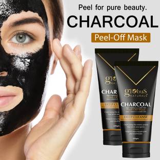 Globus Naturals Activated Charcoal Peel Of Mask For Women, Removing Blackheads, Set of 2