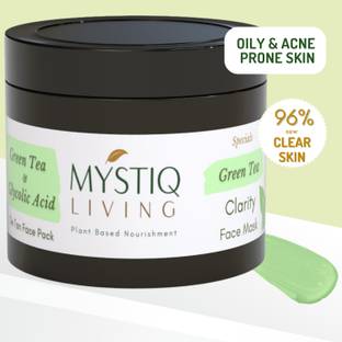 Mystiq Living Specials - Green Tea Clarity Face Mask | With Neem, Basil & Manjishtha | Anti Acne, Clarifies Skin, Removes Acne Marks | Oily & Acne Prone Skin