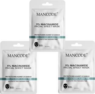 MANCODE 5% Niacinamide Acid Facial Sheet Mask for Men & Women Korean Sheet Mask Pack 3