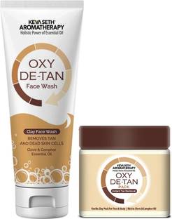 KEYA SETH AROMATHERAPY Oxy De Tan Clay Foaming Facewash & Face Pack Combo Removes Tan & Dead Cells