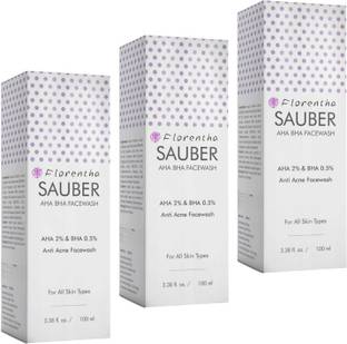 FLORENTHA SAUBER AHA BHA FACEWASH FOR ANTI ACNE GIVE HEALTHY GLOWING SKIN PACK OF 100ml x 3 Face Wash