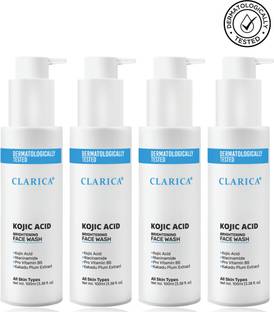 CLARICA KOJIC ACID Brightening  (Pack of 4) | 100 ml (400 ml)Pack for 4 | With Niacinamide and Lactic Acid| Reduces Dark Spots, Pigmentation and Tan| Brightening  for Men and Women Face Wash