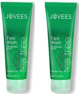 JOVEES Herbal Tea Tree Oil Control  For Oily and Sensitive Skin – Paraben & Alcohol Free, 120 ML*2 BALANCE PH 5.5 PARABEN FREE Face Wash