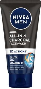 Nivea Men All In One Charcoal, 10X Vitamin C Effect,Removes Excess Oil,Detox Skin Cleanser Face Wash