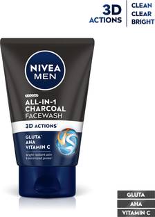 Nivea Men All In One Charcoal, 10X Vitamin C Effect,Removes Excess Oil,Detox Skin Cleanser Face Wash