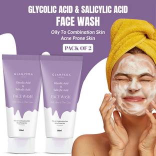 GLAMVEDA Glycolic Acid & Salicylic Acid Anti Acne & Pore Care , SLS Free ( Pack Of 2 ) Face Wash