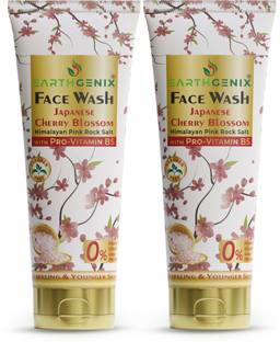 Earthgenix Japanese Cherry Blossom + Himalayan Pink Rock Salt  with Pro-Vitamin B5 (100ml)(Pack of 2), For Sparkling & Younger Skin Face Wash