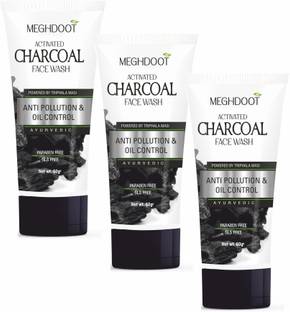 MEGHDOOT Ayurvedic Anti Pollution & Oil Control Active Charcoal , 60ml Each, Pack of 3 Face Wash