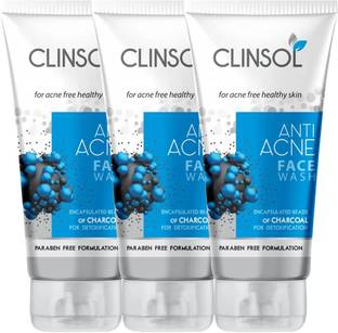 Clinsol Anti-Acne Charcoal With Aloe Vera & Meadowsweet Extract | Paraben-Free Face Wash