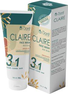 Le Dore Claire Clinically Proven Anti Acne 3 in 1 Clay  with Zinc PCA Witch Hazel Tea Tree Walnut Oatmeal Himalayan Clay | Reduces Acne Blemishes, Clears & Rejuvenates Skin (Pack of 2) Face Wash