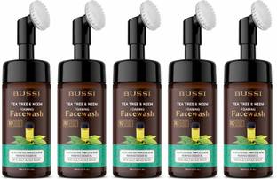 bussi Tea Tree & Neem Foaming With Built-In Deep Cleansing Brush For Men - With Aloe Vera & Neem Extracts, Reduces Acne & Pimples, Controls Excess Oil . Face Wash