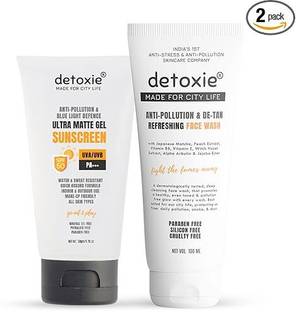 detoxie Anti-Pollution & UV Protection Combo –  100ml + SPF 50 Ultra Matte Sunscreen Gel 50g Face Wash