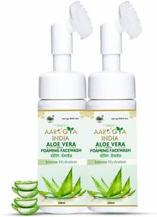 Aarogya India Brightening Aloe Vera Foaming  | For Brighter Glow | Built-in Brush for Deep Cleansing | Brightens & Evens Skin Tone (100ml x 2) |  for Women & Men |Ayurvedic Face Wash