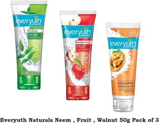 Everyuth Naturals (Purifying Neem  / Moisturizing Fruit  / Exfoliating Walnut Scrub) 50g Pack of 3 Face Wash