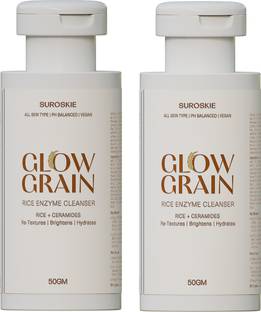 Suroskie Glow Grain Rice Enzyme Cleanser 50gm (Pack of 2) | Foaming Facewash For Hydrated, Glowing | Korean Skincare for All Skin Types | Ceramide & Lactic Extract Face Wash
