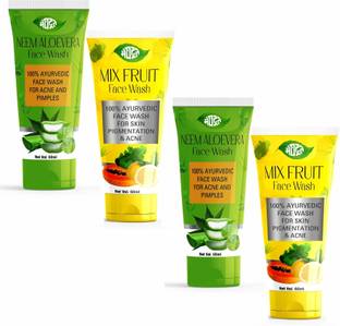 MEGHDOOT Neem Aloevera 60mlx2 & Mix Fruit  60mlx2 (Pack of 4) Face Wash