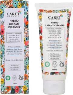 Caret Organic Hybrid Creamy Cleanser With Vitamin C, E, Glycolic Acid, Salicylic, Kojic Acid - No Sulphate, Paraben, Alcohol Or Silicone Face Wash
