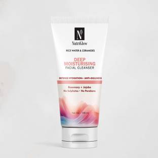 NutriGlow Hydrating Rice Water & Ceramides Facial Cleanser, Sulfate Free, Paraben Free, Deep Moisturising Face Wash