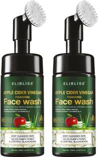 ELIBLISS Apple Cider Vinegar Foaming with Apple Cider Vinegar & Aloe Vera, ACV Foaming with Brush for Deep Cleansing –  Pack of 2 Face Wash