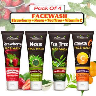 Phillauri Strawberry,Tea Tree,Vita C And Neem  Combo for Brightens Skin,Glowing Skin Men And Women Face Wash