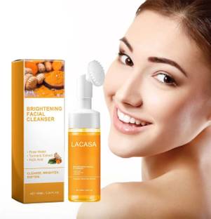LACASA BEAUTY CARE Turmeric Kojic Acid Face Cleanser with Brush for All Skin, Hydrating Deep Cleansing Face Wash