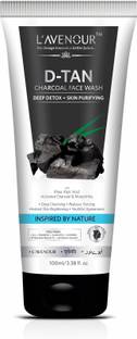 L'avenour D-Tan Charcoal Facewash for Deep Detox, Reduce Tanning, Skin Purifying, Instant Brightening, SLS & Paraben Free De-Tan Face Wash