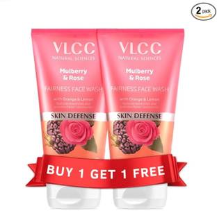 VLCC Mulberry & Rose Facewash -150ml X 2- Buy One Get One - For Visible glow & fairness. With Rose, Mulberry, Orange & Lemon Peel Extract Face Wash