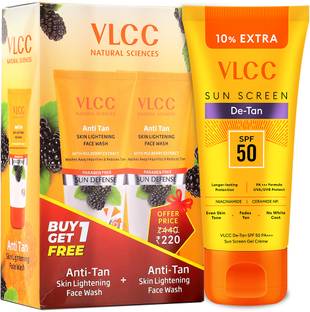 VLCC Anti Tan  - 300 ml- B1G1and De Tan SPF 50 PA+++ Sunscreen - 100 g Face Wash