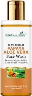 She Essentials Papaya  For Controlling Oil, Pimple Free Skin & Anti Pollution Effects with Vitamin C, Turmeric & Aloe Vera- SLS & Paraben Free Face Wash