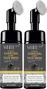 white bon Activated Charcoal Blackhead Removal, Deep Cleansing & De-Tanning Foaming with Built-In Face Brush Pack OF 2 Face Wash
