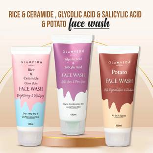 GLAMVEDA Rice & Ceramide / Potato / Glycolic & Salicylic  ( Pack Of 3) Face Wash