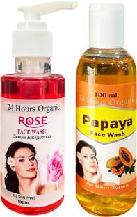 24 Hours Organic Rose And Papaya All Day Refreshing Fragrance  For Bright Skin Fairness | Reduces Acne | Deep Cleansing Face Wash