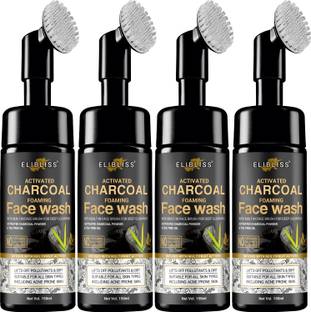 ELIBLISS Activated Charcoal Foaming  with Built-In Face Brush Pack OF 4 Face Wash