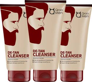 Qraa De -Tan Cleanser For Men | Tan Removal, Brightening and Glowing Skin |PACK OF 3