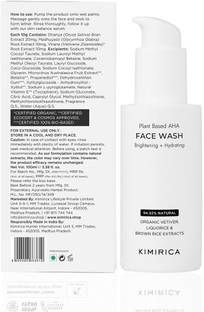 KIMIRICA Brightening Hydrating Vegan Plant-based AHA  Parabens/Sulphate Free Face Wash