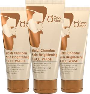 Qraa Haldi Chandan Skin Brightening/Lightening  | Clear, Glowing Skin | Paraben & Sulphates Free | Pack of 3 Face Wash