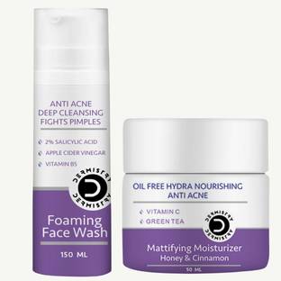 DERMISTRY 2% Salicylic Acid Face Serum & Moisturizer for Acne Pores Spots Scar Oil Control Face Wash